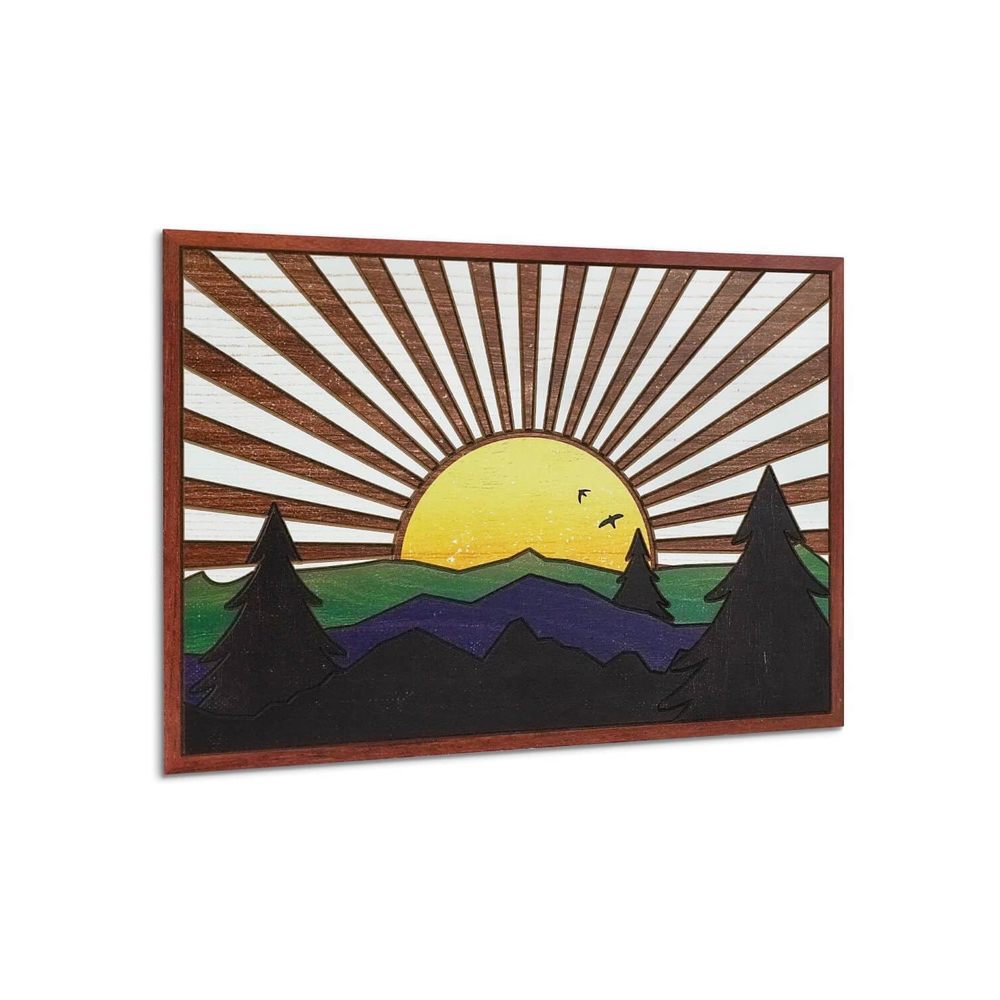 Wooden Nature Wilderness Wall Decor, Sun Over Mountain Western Decor Wall Art,💕